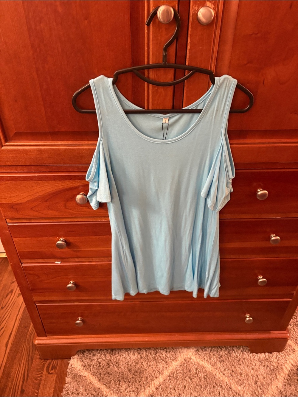 Light Blue Cold-Shoulder Tank Top with Ruffle Sleeves